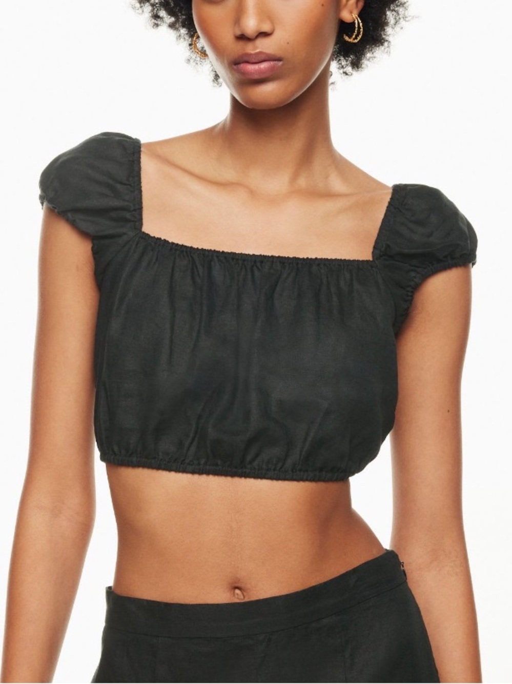 Aritzia Wilfred 100% linen black ethereal puff sleeve crop top extra small